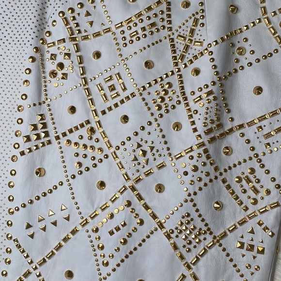 Versace Leather MIDI Skirt Runway Edition Oyster Color Gold Embellishment - Picture 3 of 13